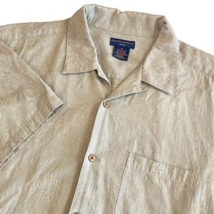 Gordon Clothing Co Mens XL Sage Green Palm Tree Locker Loop Camp Shirt Wood Btns